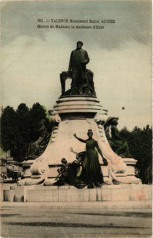 Carte postale ancienne Valence monument Emile Augier à Valence