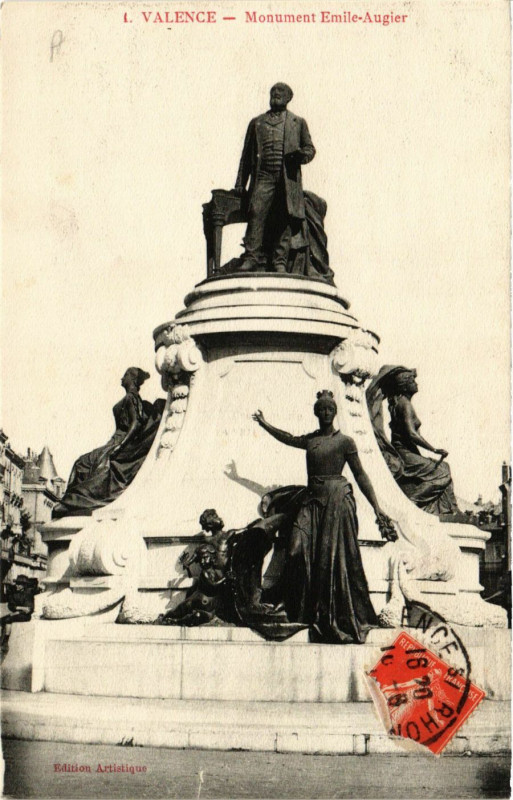 Carte postale ancienne Valence monument Emile Augier à Valence