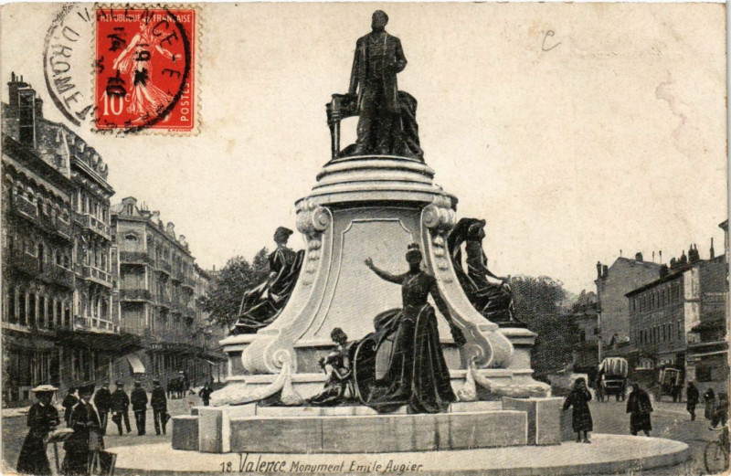 Carte postale ancienne Valence monument Emile Augier à Valence