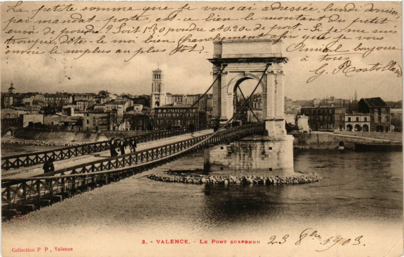 Carte postale ancienne Valence Le Pont Suspendu à Valence