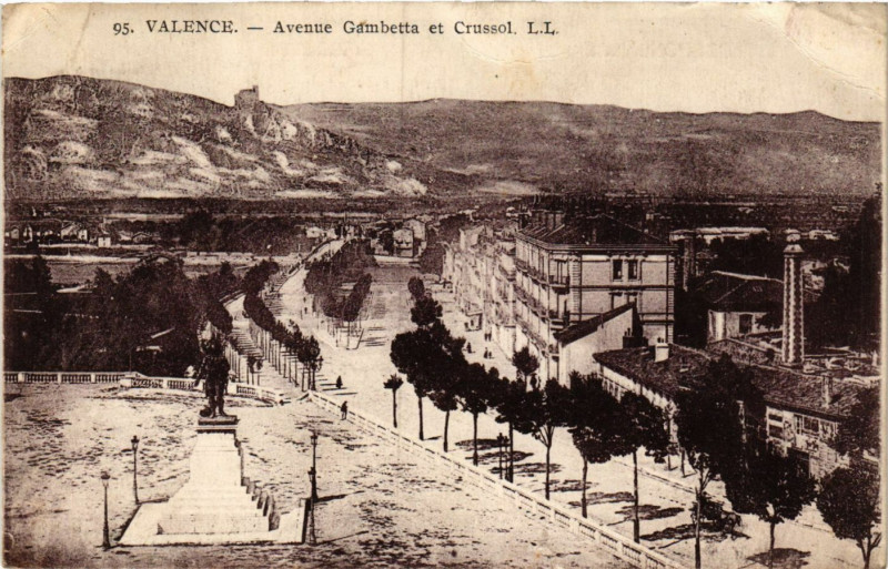 Carte postale ancienne Valence Avenue Gambetta et Crussol à Valence