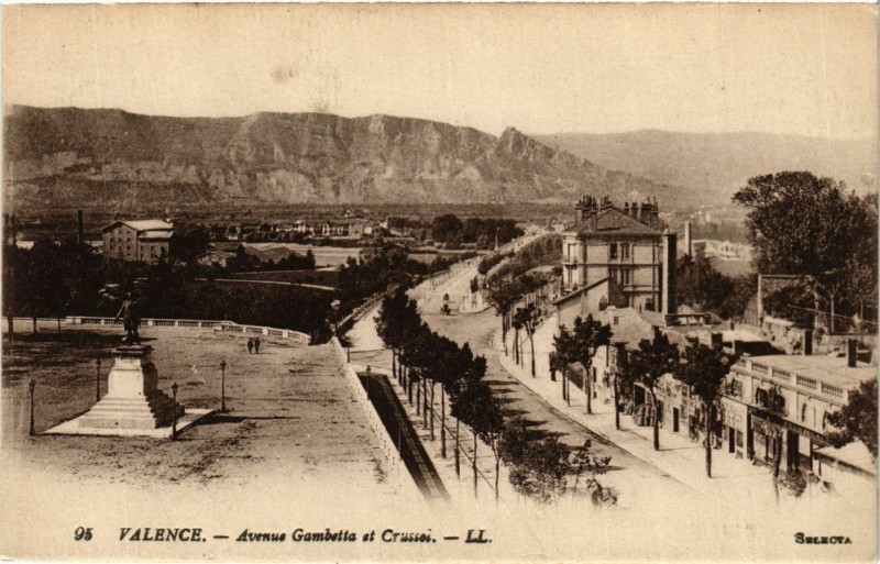 Carte postale ancienne Valence Avenue Gambetta et Crussol à Valence