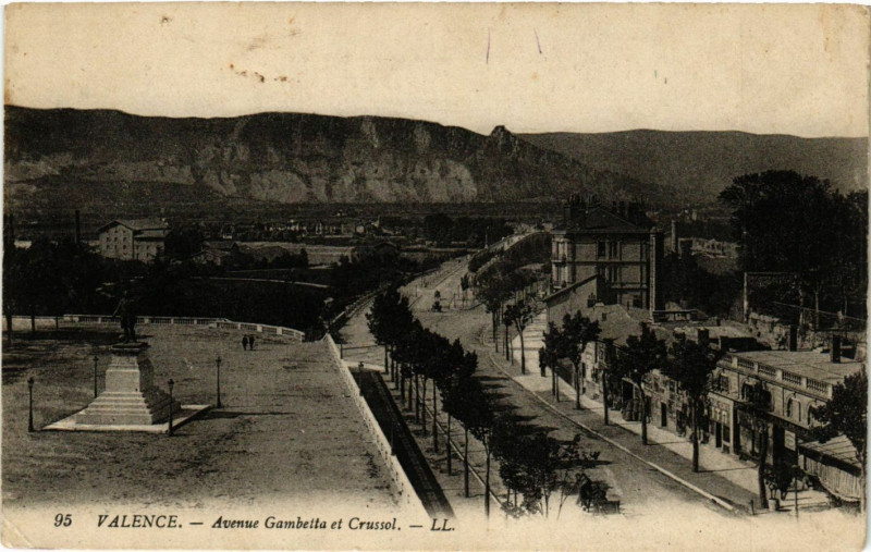 Carte postale ancienne Valence Avenue Gambetta et Crussol à Valence
