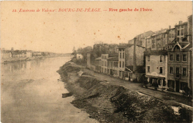 Carte postale ancienne Environs de Valence Bourg-de-Péage - Rive gauche de l'Isere à Valence