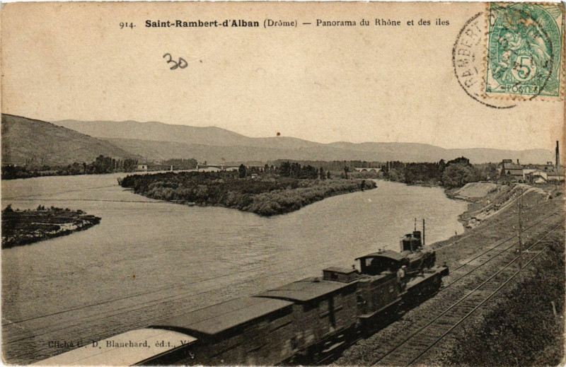 Carte postale ancienne Saint-Rambert-d'Alban - Panorama du Rhone et des iles