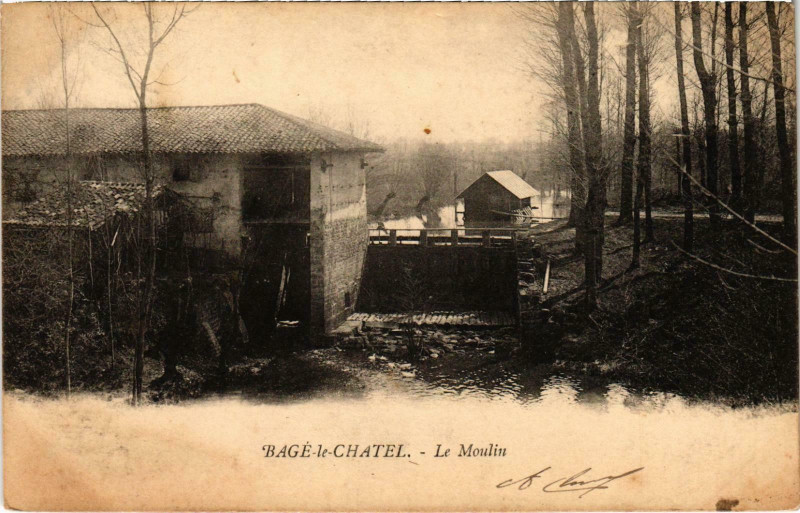 Carte postale ancienne Bagé-le-Chatel - Le Moulin à Bâgé-le-Châtel