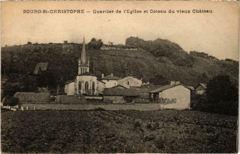 Carte postale ancienne Bourg-Saint-Christophe - Quartier de l'Eglise à Bourg-Saint-Christophe