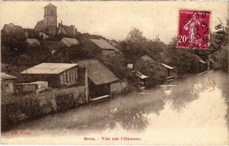 Carte postale ancienne Eure-et-Loire - Brou - Vue sur l'Ozanne à Ozan