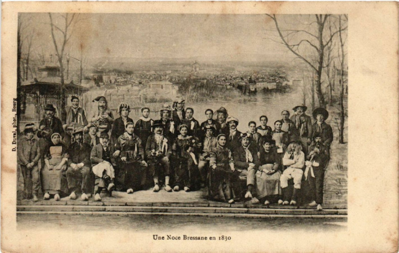 Carte postale ancienne Une Noce Bressane en 1830 Folklore Types