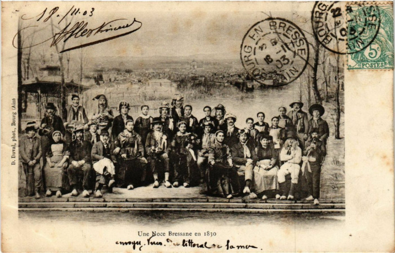 Carte postale ancienne Une Noce Bressane en 1830 Folklore Types