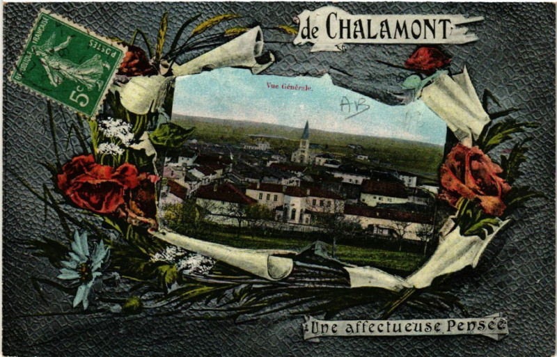 Carte postale ancienne Chalamont Vue générale Une affectueuse Pensée à Chalamont