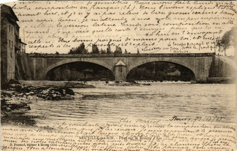 Carte postale ancienne Neuville-sur-Ain Pont sur la Riviere d'Ain à Neuville-sur-Ain