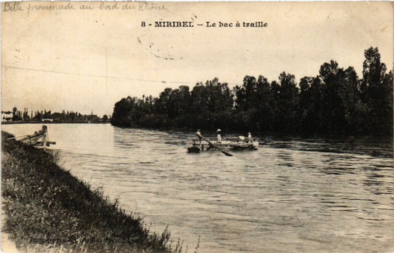 Carte postale ancienne Miribel Le bac a traille à Miribel