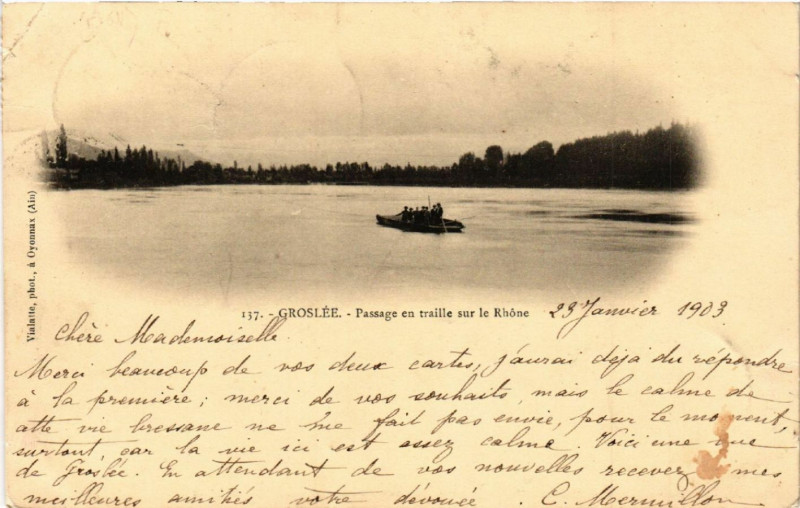 Carte postale ancienne Groslee Passage en traille sur le Rhone