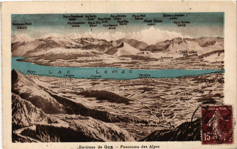 Carte postale ancienne Gex Environs Panorama des Alpes à Gex