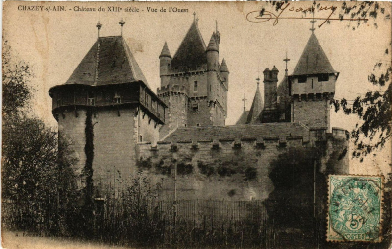 Carte postale ancienne Chazey-sur-Ain Chateau du XIIIe siecle Vue de l'Ouest à Chazey-sur-Ain
