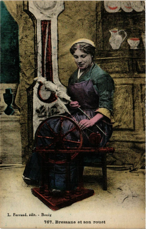 Carte postale ancienne Bressane et son rouet Folklore Type