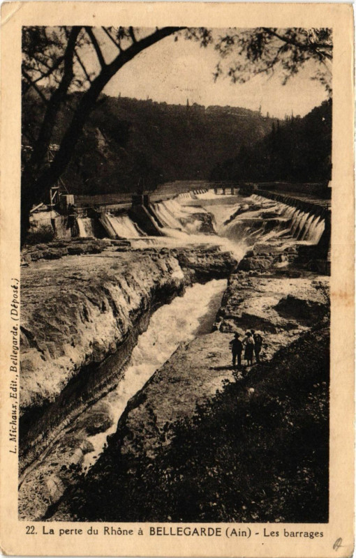 Carte postale ancienne Bellegarde La Perte du Rhone a Bellegarde Les barrages