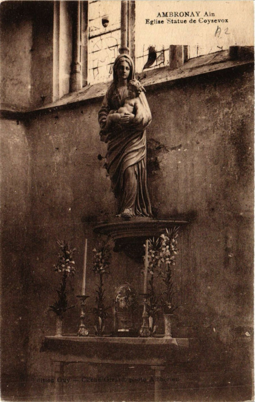 Carte postale ancienne Ambronay Eglise Statue de Coysevox à Ambronay