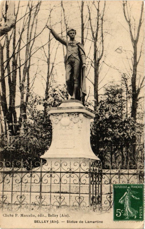 Carte postale ancienne Belley Statue de Lamartine à Belley