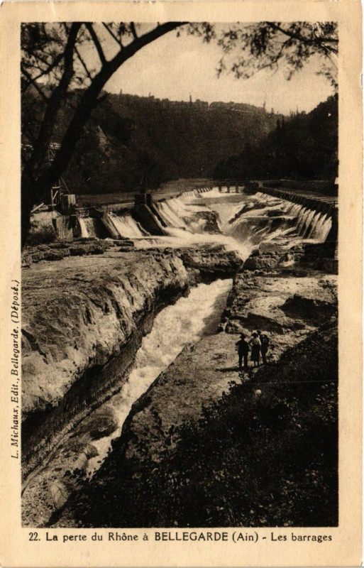 Carte postale ancienne Bellegarde La perte du Rhone a Bellegarde Les barrages