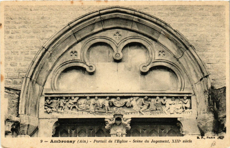 Carte postale ancienne Ambronay Portail de l' Eglise à Ambronay