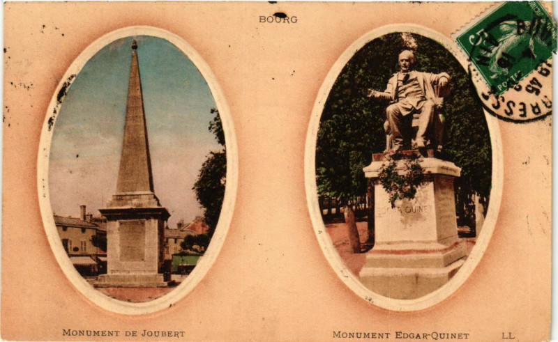 Carte postale ancienne Bourg Monument de Joubert Monument Edgar-Quinet