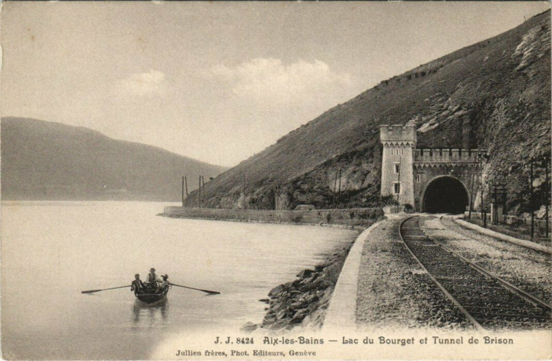 Carte postale ancienne J. J. 8424 Aix-les-Bains - Lac du BOURGETet Tunnel de Brison à Aix-les-Bains