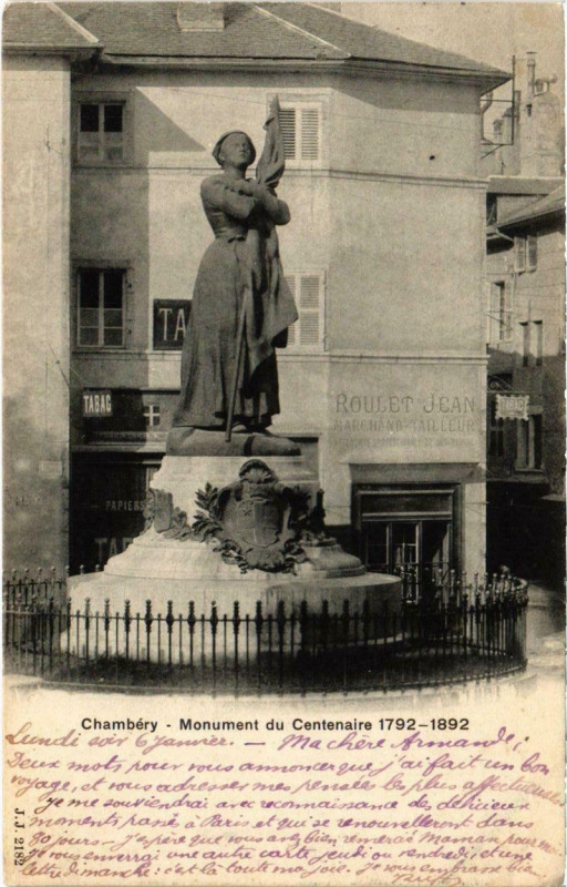 Carte postale ancienne Chambery - Monument du Centenaire à Chambéry