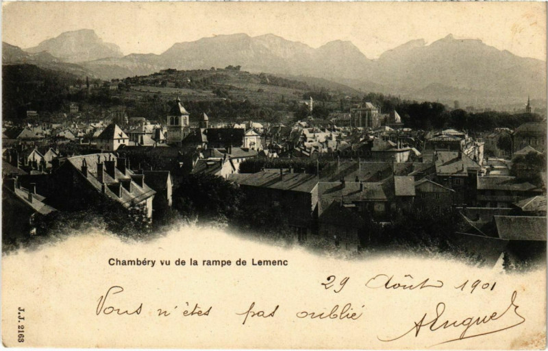 Carte postale ancienne Chambery vu de la rampe de Lemenc à Chambéry