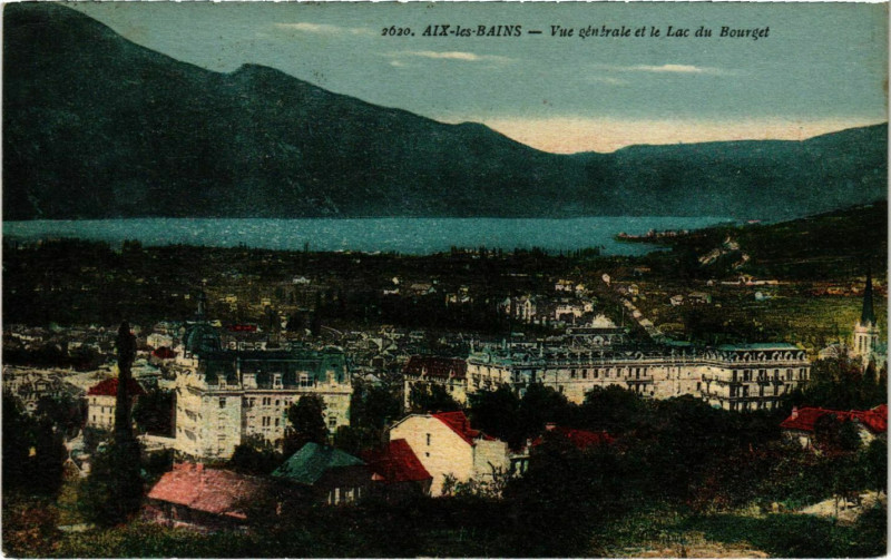 Carte postale ancienne Aix-les-Bains vue generale et le Lac du BOurget à Aix-les-Bains