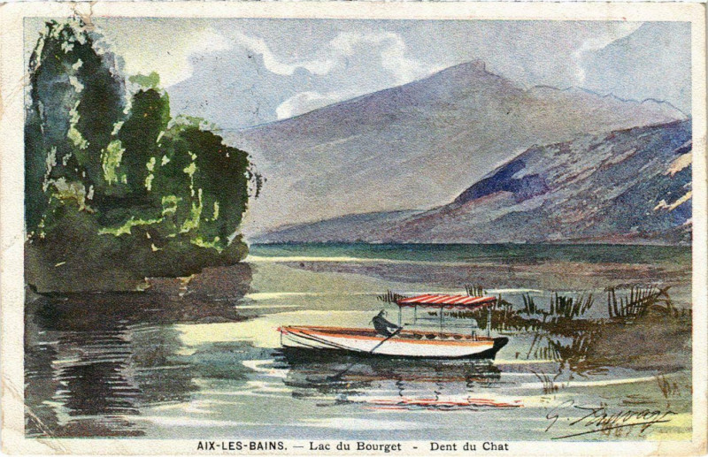 Carte postale ancienne Aix-les-Bains Lac Bourget Dent du Chat à Aix-les-Bains