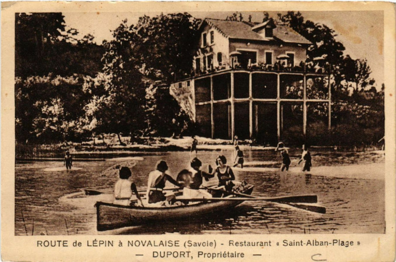 Carte postale ancienne Route de Lepin a Novalaise - Restaurant St-Alban-Plage - Duport à Novalaise