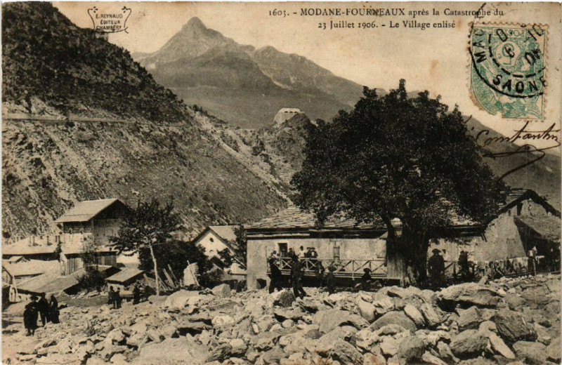 Carte postale ancienne Modane - Fourmeaux apres la Catastrophe du 23 Juillet 1906 à Modane