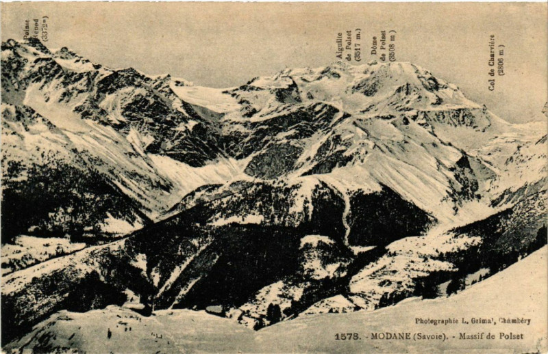 Carte postale ancienne Modane - Massif et Poiset à Modane