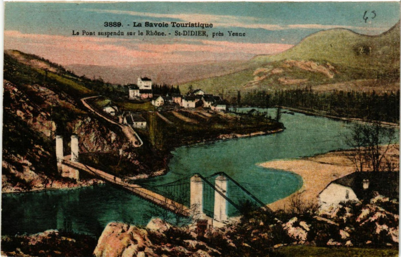 Carte postale ancienne Le Pont suspendu sur le Rhone-St-Didier pres Yenne à Yenne