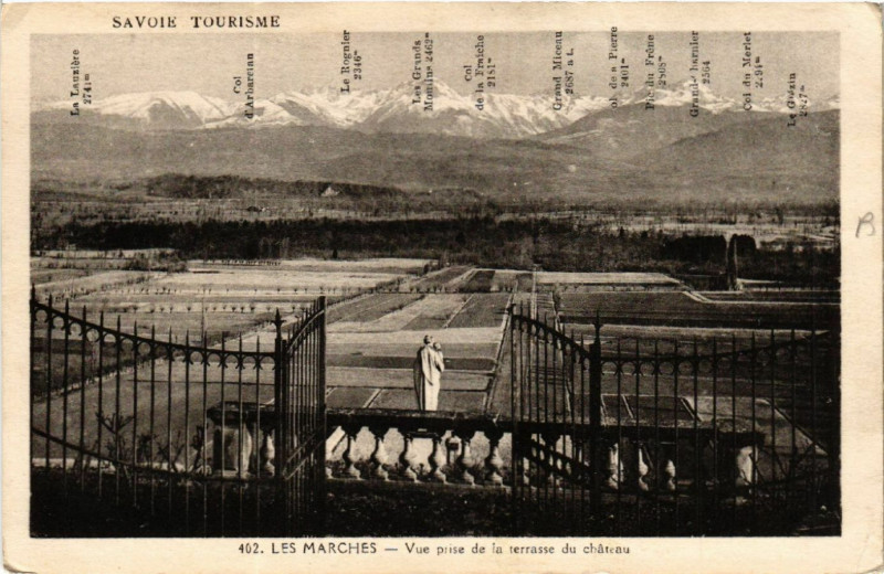 Carte postale ancienne Savoie Tourisme Les Marches Vue prise de la terrasse du chateau