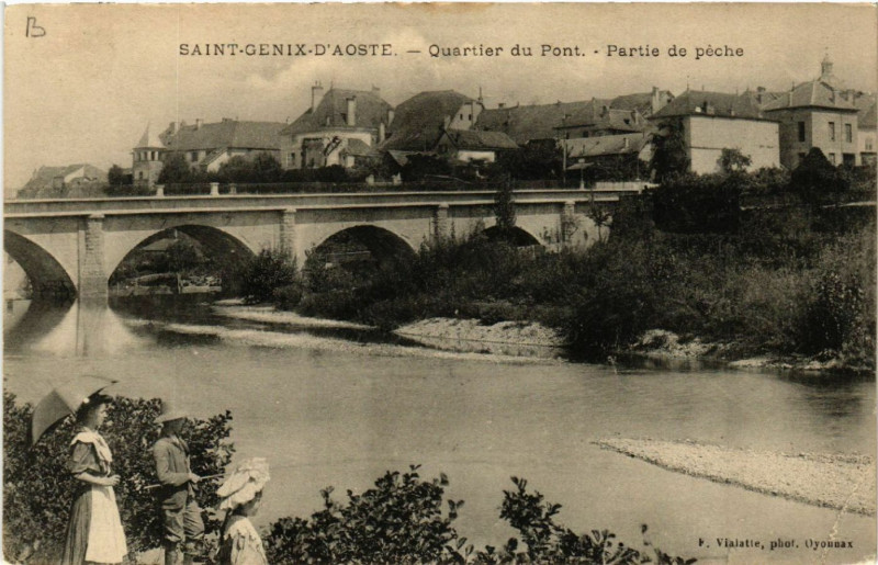 Carte postale ancienne Saint-Genix - d'Aoste - Quartier du Pont - Partie de peche