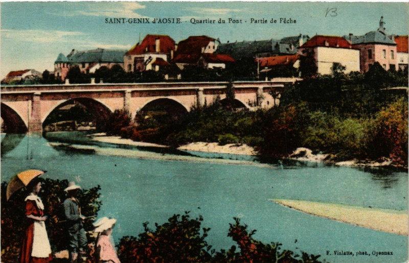 Carte postale ancienne Saint-Genix-d'Aoste - Quartier du Pont - Partie de Peche