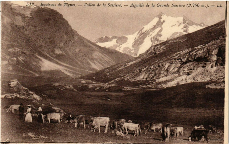 Carte postale ancienne Env. deTignes - Vallon de la Sassiere - Aiguille de la Grande à Tignes