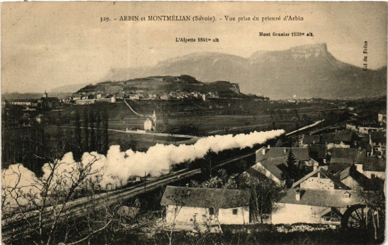Carte postale ancienne Arbin et Montmelian - Vue pise du prieure d'Arbin à Arbin