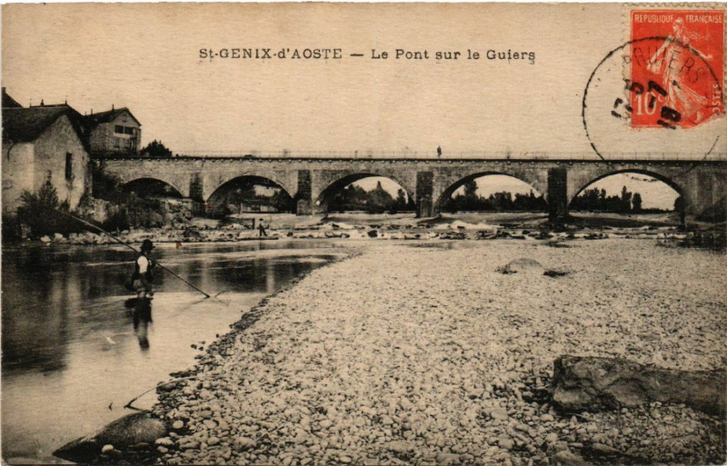 Carte postale ancienne Saint-Genis-d'Aoste - Le Pont sur le Guiers