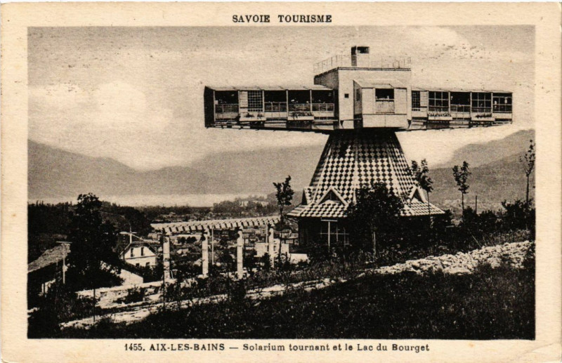 Carte postale ancienne Savoie..Aix-les-Bains - Solarium tournant et le Lac du Bourget à Aix-les-Bains
