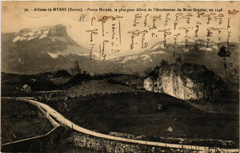 Carte postale ancienne Abimes de Myans - Pierre Hachée le plus gros debris de à Myans