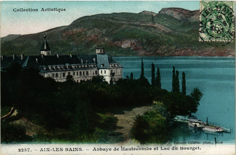 Carte postale ancienne Aix-les-Bains - Abbaye de Hautecombe et Lac du Bourget à Aix-les-Bains