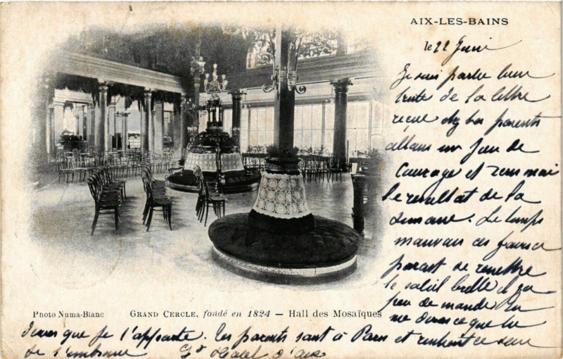 Carte postale ancienne Aix-les-Bains - Grand Cercle fonde en 1824 - Hall des Mosaiques à Aix-les-Bains