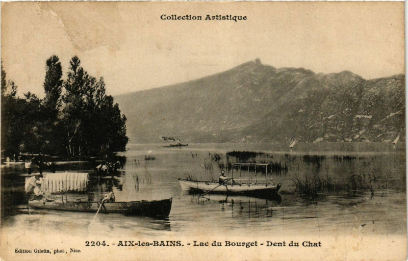 Carte postale ancienne Aix-les-Bains - Lac du Bourget - Dent du Chat à Aix-les-Bains