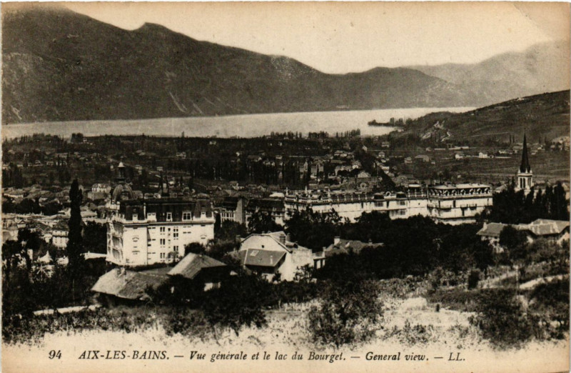 Carte postale ancienne Aix-les-Bains - Vue générale et le lac du Bourget - général view à Aix-les-Bains