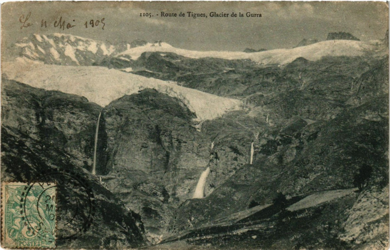 Carte postale ancienne Route de Tignes Glaciers de la Gurra à Tignes