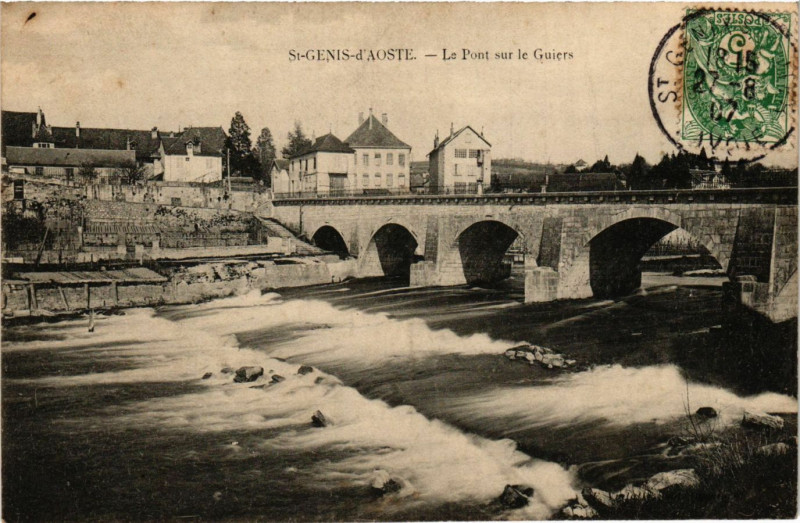 Carte postale ancienne Saint-Genis-d'Aoste - Le Pont sur le Guiers